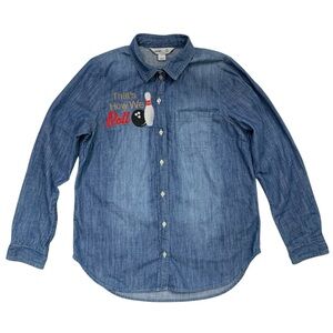 Old Navy Women’s Denim Blue Long Sleeve Button Up Shirt Size Small Bowling